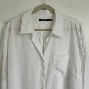 Lauren Ralph Lauren Linen Shirt Womens Sz 3XL White Tunic Long Sleeve Minimalist